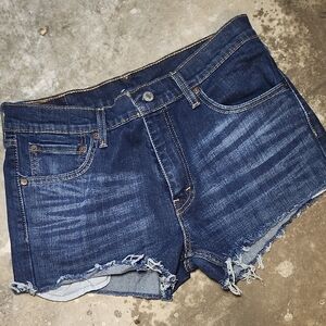 Levis Classic Indigo Cutoff Denim Shorts with Frayed Hem